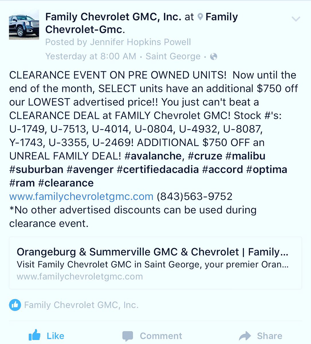 FamilyAuto2015's tweet photo. Big sale!! #clearance (843)563-9752 https://t.co/VnhP6s7xhr #new2015 $1000 off #new2016 $500 off #PREOWN $750 off!!! https://t.co/YDvVkDSoNO