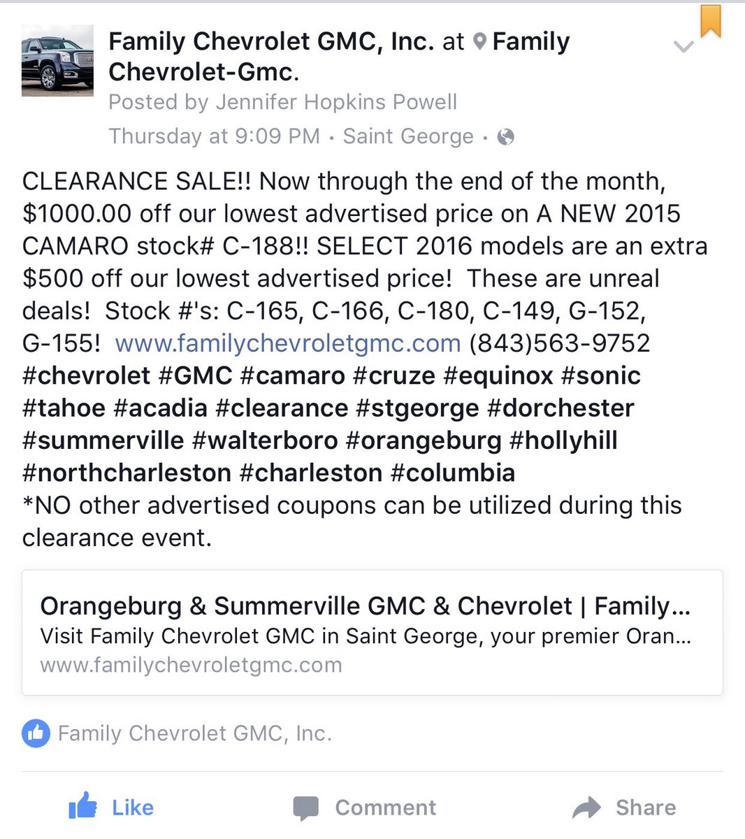 FamilyAuto2015's tweet photo. Big sale!! #clearance (843)563-9752 https://t.co/VnhP6s7xhr #new2015 $1000 off #new2016 $500 off #PREOWN $750 off!!! https://t.co/YDvVkDSoNO