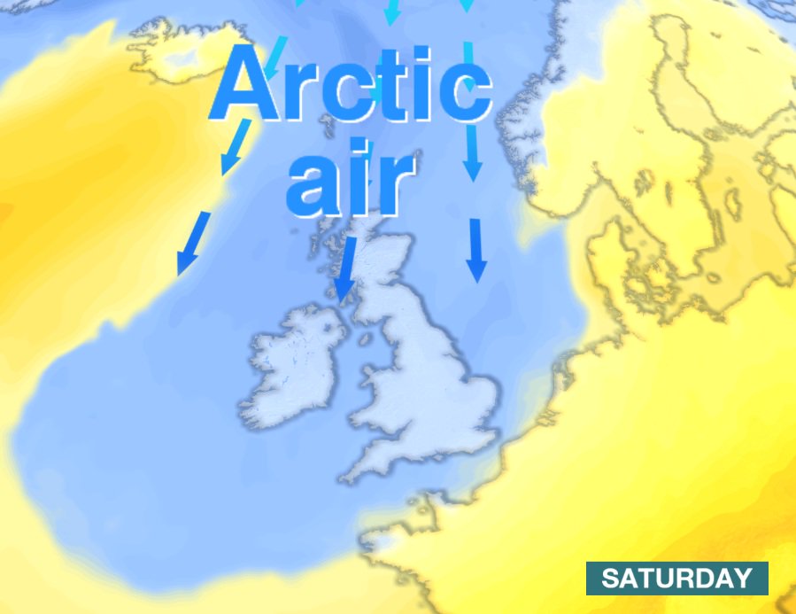 bbcweather's tweet image. The #cold feel to the weather today is due to a plunge of #arctic air moving down across the country. Stav D
