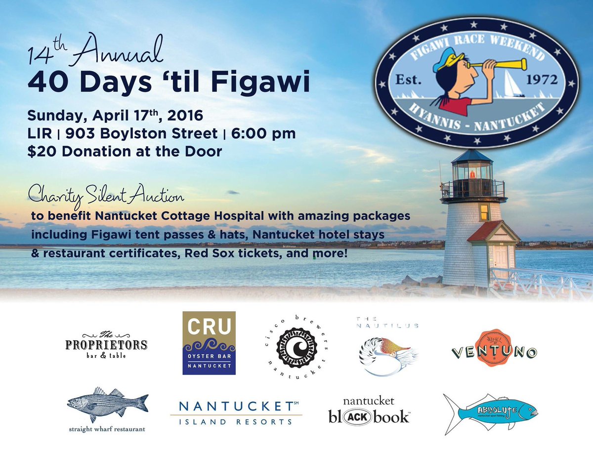 ACKHospital's tweet photo. If you're in Boston for the weekend join us at @LirOnBoylston for "40 Days 'til #Figawi" to benefit @ACKHospital! https://t.co/z5Kmg7YO3e