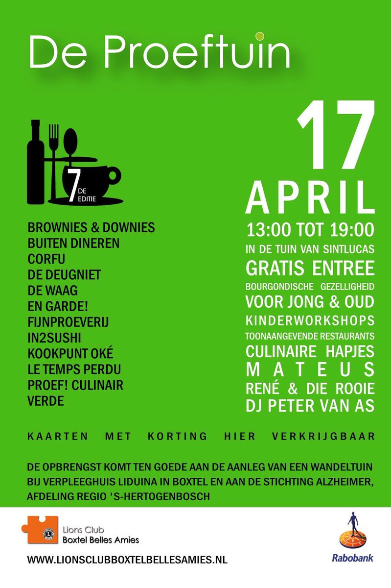 Jef_Mol's tweet image. #DeProeftuin morgen! Kom allemaal naar @Boxtel . Opbrengst dit jaar naar wandeltuin Liduina @zorggroepelde