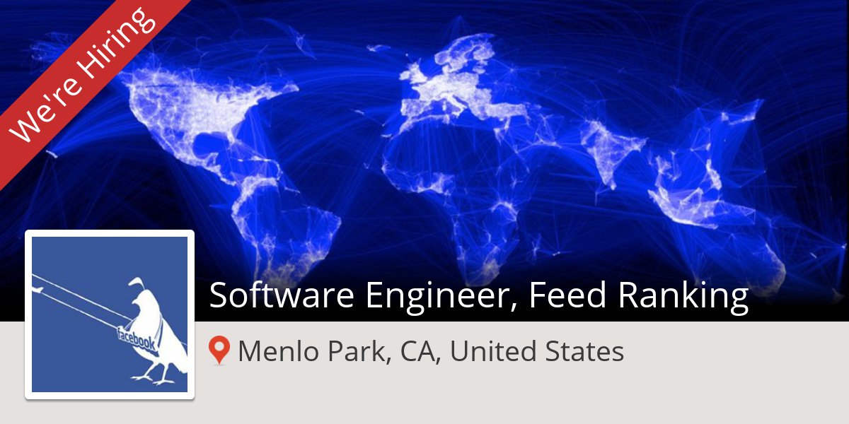 CSReferrals's tweet image. #Software #Engineer, Feed Ranking (#MenloParkCAUnitedStates) at #Facebook #job workfor.us/fbengineering/…