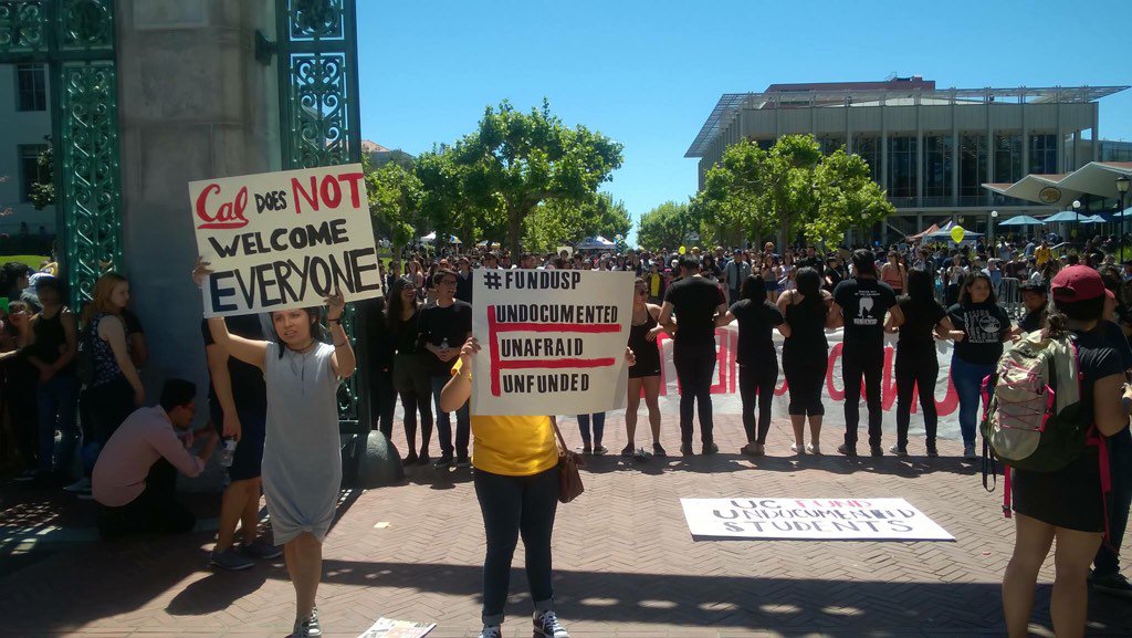 audrianara's tweet photo. "#UCBerkeley does not welcome everyone" #FundUSP #undocumented #unafraid #unfunded https://t.co/794W3tjZIn