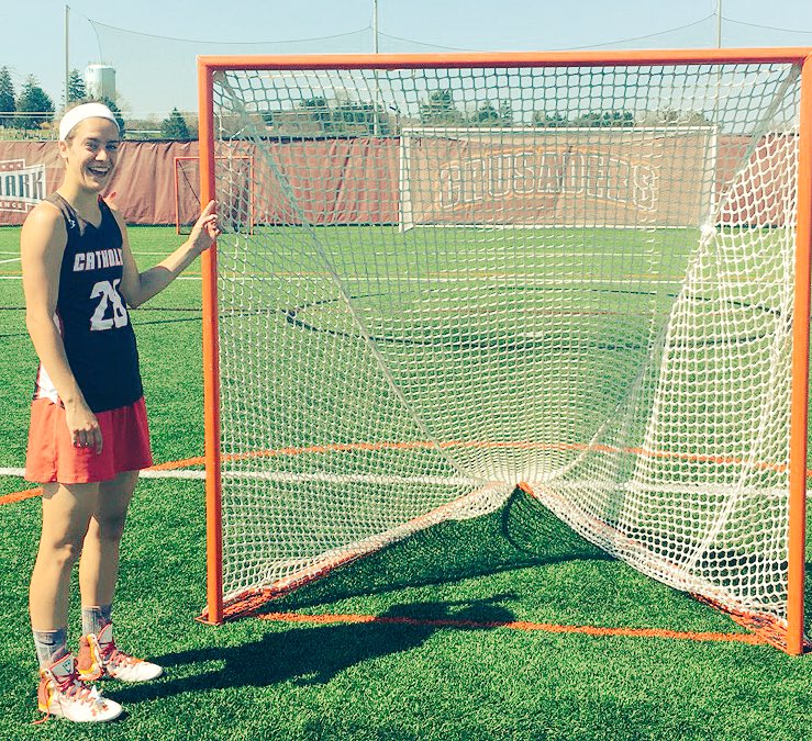CatholicU_WLAX's tweet image. Awesome TEAM @LandmarkConf WIN highlighted by Anna literally ripping the net on her 5th of the day!
