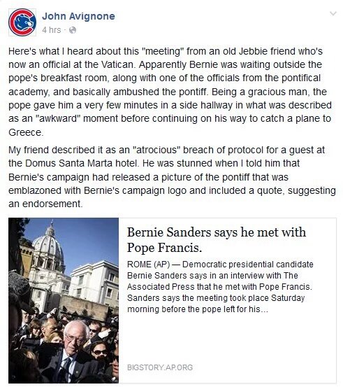 xdelmar59's tweet photo. #Popegate BERNIE IS AN EMBARRASSMENT #FeeltheBern #NotMeUs #Bernie #FeeltheFraud #TellUsHowBernie # https://t.co/ggGN5CBQgl