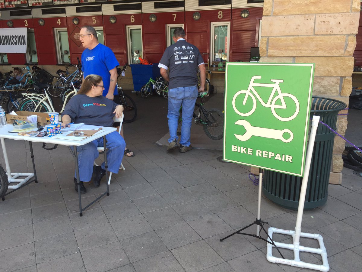 HopeFestPHX's tweet photo. The best way to get around #DTPHX is on two wheels. We are still repairing bikes for our #HopeFestPHX guests! https://t.co/tcdbM5cELs