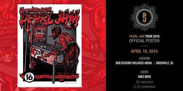 Peru_Jam's tweet photo. The official poster for tonight's show in Greenville, SC. Artwork by #AmesBros. #PearlJam #PJTour2016 https://t.co/qHkUEf0xrf