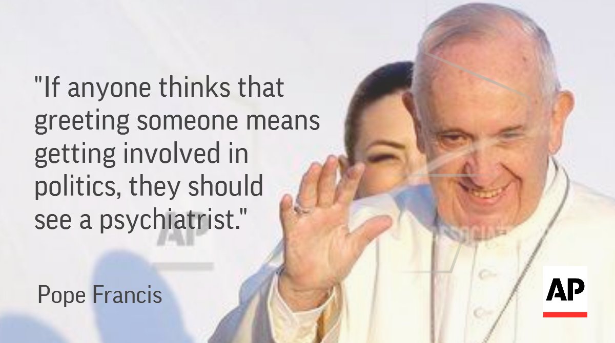 AP_RaceCalls's tweet photo. Pope Francis says good manners, plain + simple, motivated greeting @BernieSanders in Rome.  https://t.co/eiS4xlQMq8 https://t.co/tYg0gcVwLP