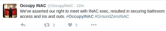 grenouf's tweet photo. #OccupyINAC is changing the world, one flush at a time! #INACshutdown #CdnPoli https://t.co/h3NQwsWcfX