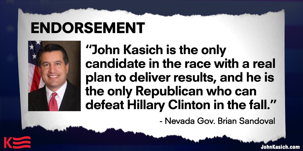 .<a href="/GovSandoval/">David</a> knows defeating Hillary Clinton is essential. That's why he's endorsed John Kasich for president.