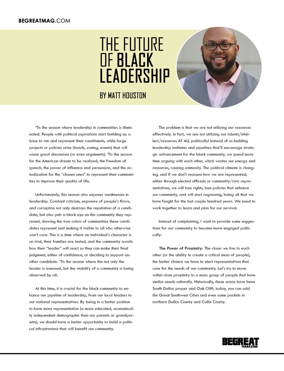 BeGreatMag's tweet photo. #BeGreatMag THE FUTURE OF BLACK LEADERSHIP BY @mrmatthouston - Read at https://t.co/kGXjSbEcnX https://t.co/REP1o8b6JX