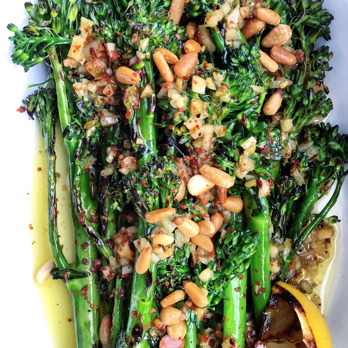 i can't believe that #newmedtable has been out for a year already broccolini w/grilled lemon, pine nut <a href="/saffronmpls/">Saffron Minneapolis</a>