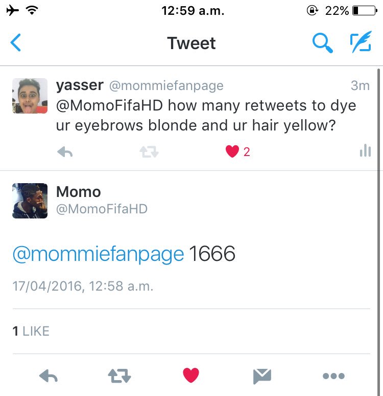 Trxphi's tweet image. HOLY SHIT GUYS.... 1666 retweets to make @MomoFifaHD dye his hair yellow and eyebrows blonde😭😂😂😭
RETWEET!!!!!