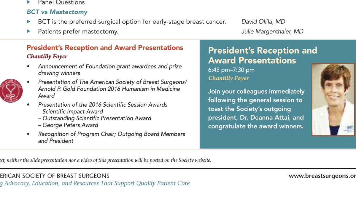 breasthealthmd's tweet photo. #ASBrS The president's reception and award presentations will be Chantilly Foyer #ASBrS2016 https://t.co/dMl8UKBRGD