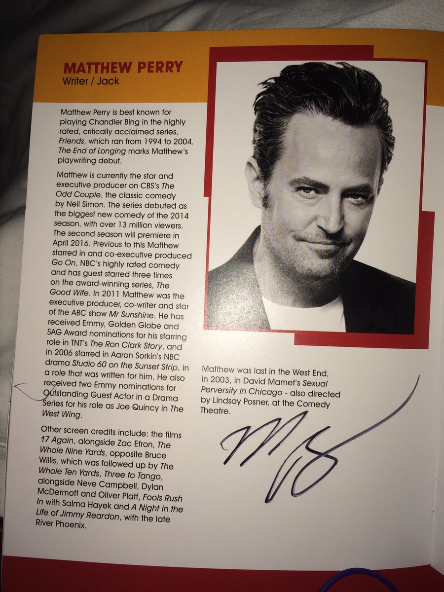 What a night! I met my idol, seen his play and got his autograph! Thank you so much @MatthewPerry ๐๐๐๐โค๏ธ #LoveHim!โค๏ธ