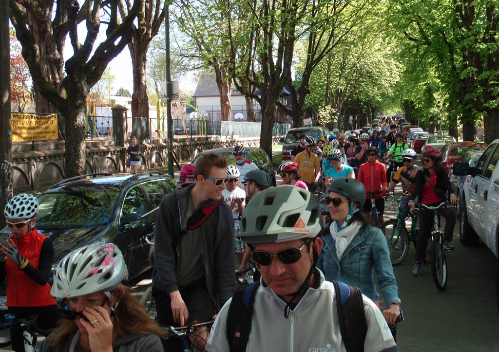 CityHallWchVAN's tweet photo. A traffic jam we can live with #bikeyvr at 10th and Clark #VCBF10 April 9th #biketheblossoms https://t.co/qeTPLCD6qt