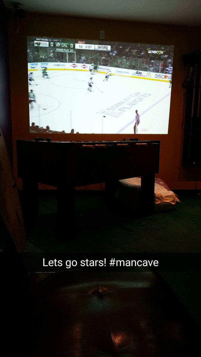 Snujac's tweet image. Got the man cave set up. Watching my Dallas Stars!