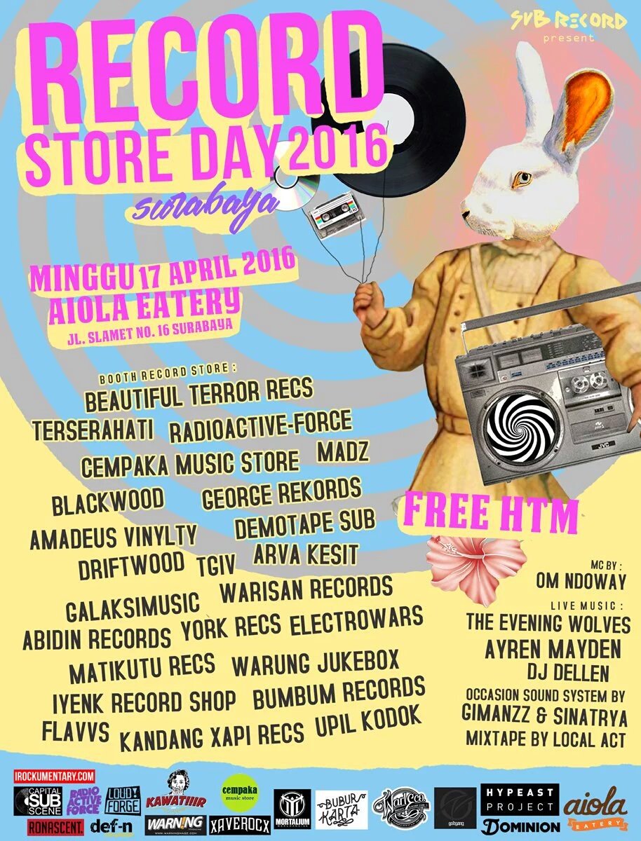Happy Record Store Day 🎉 hari ini #RecordStoreDay2016Surabaya @ Aiola Eatery Jl.Selamet 16, Surabaya. 12pm-9pm.FREE!