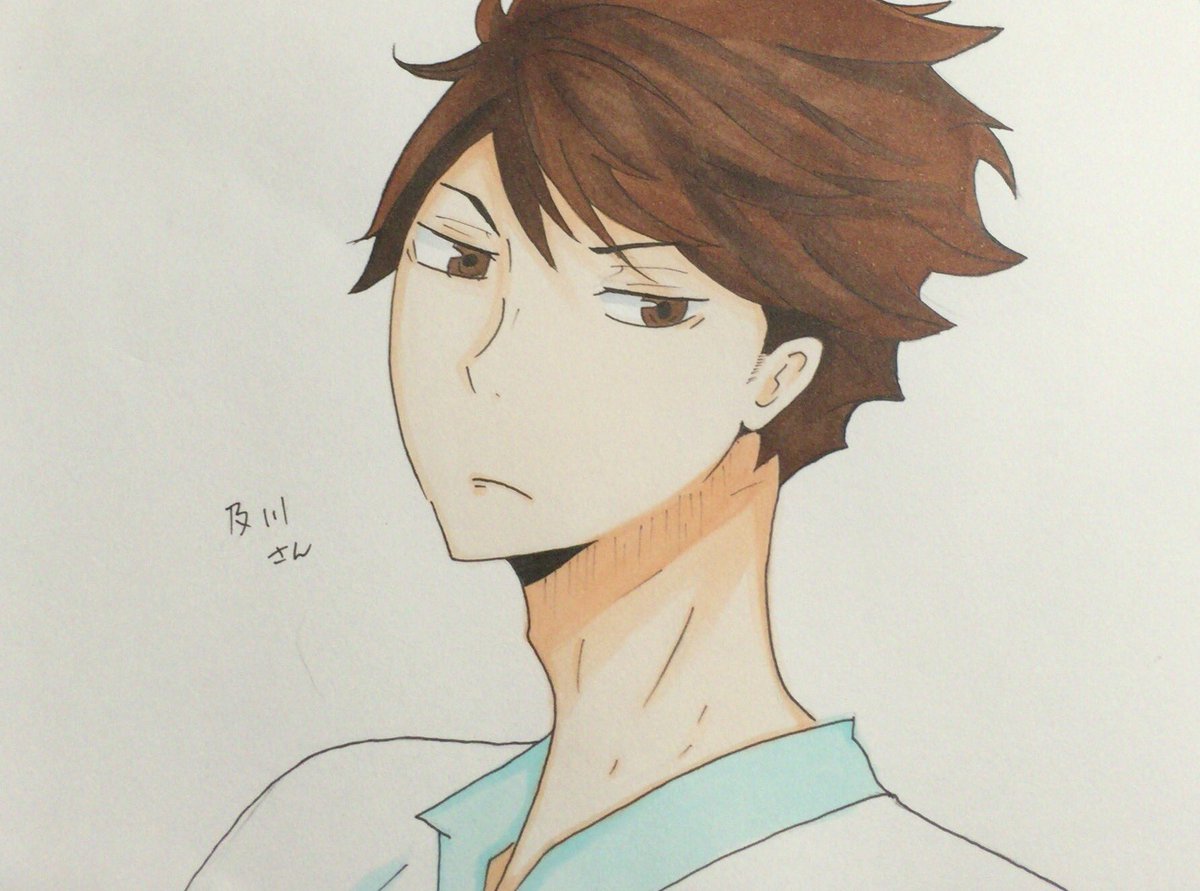 アシラ 及川の髪 色塗ったよー٩ ˊᗜˋ و 疲れてた 次はクロ描く てか 描いてる あとは 色塗るだけ 絵描きさんと繋がりたい ハイキュー 及川徹