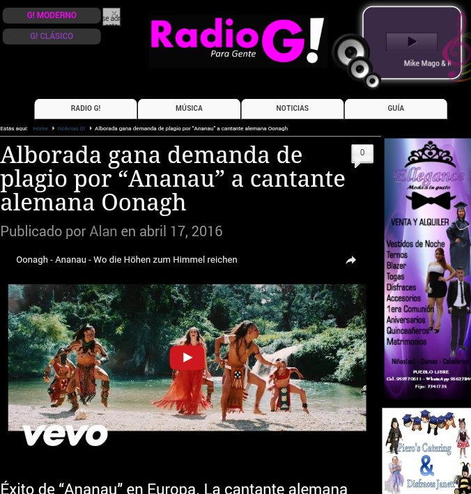 _Radio_G's tweet photo. #Alborada gana demanda de plagio por “#Ananau” a cantante alemana Oonagh miralo aquí https://t.co/htSckYbcQI https://t.co/YtNg04fuXK