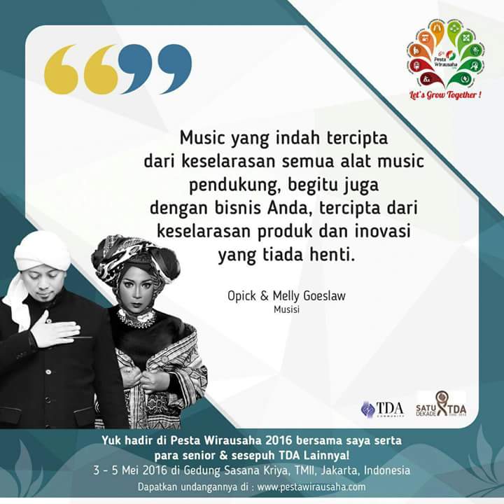 #1DekadeTDA #PW2016 Tanggal 3 - 5 Mei 2016,menampilkan <a href="/mellygoeslow/">Meliana Goeslaw Hoed</a> dan Opick #PW2016 Tiket bit.ly/PWNas2016