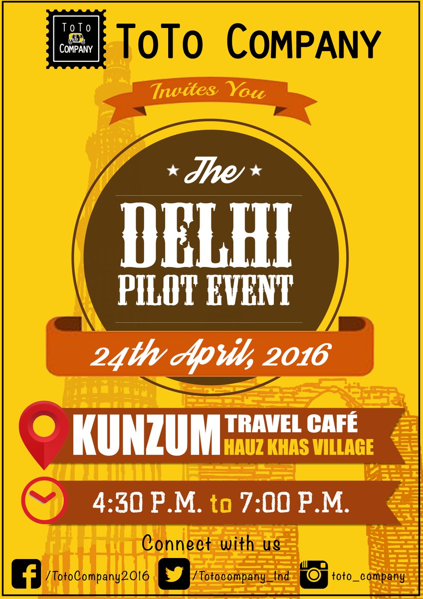 Totocompany_Ind's tweet photo. Save the Date! #TravelFreaks of #Delhi, Just say #hi to join us @SoDelhi @NearFoxDelhi @LBBDelhi #travel #festival https://t.co/7YrriAFswV