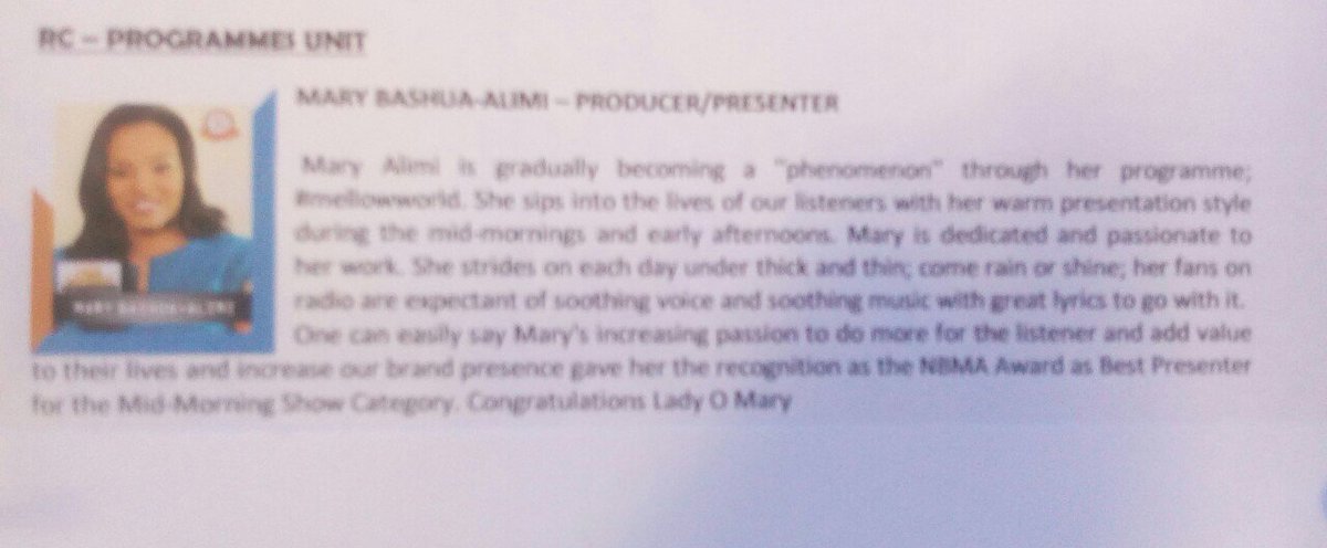 LadyOMary's tweet photo. I also won Radio Programme Staff of the Quarter too!
From @NBAwards to @RC1023FM to @radiomagnigeria;thank you!#RCMW https://t.co/ltgiCNvXXS