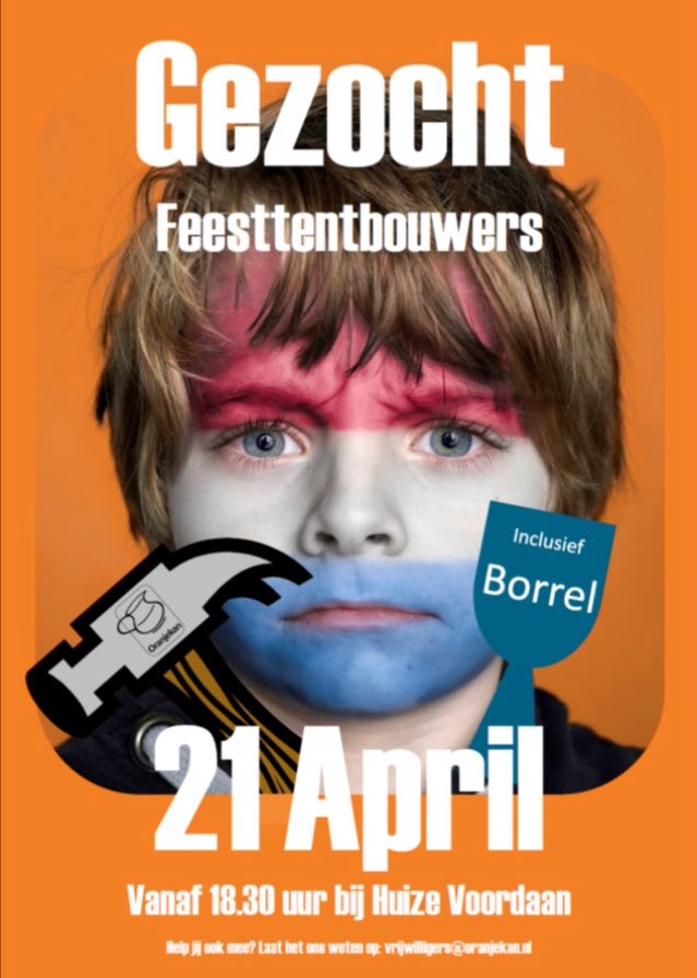 Oranjekan's tweet photo. Feesttentbouwers gezocht. Meld je aan op vrijwilligers@oranjekan.nl https://t.co/gkIcEYVc2J