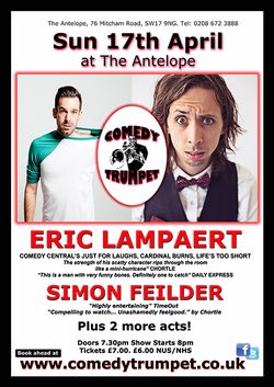 comedytrumpet's tweet photo. Tonight! At @theantelopesw17 with @EricLampaert @simonfeilder @emilylloydsaini @raduisac Doors open 7:30 in #tooting https://t.co/3o6Shx0xi0