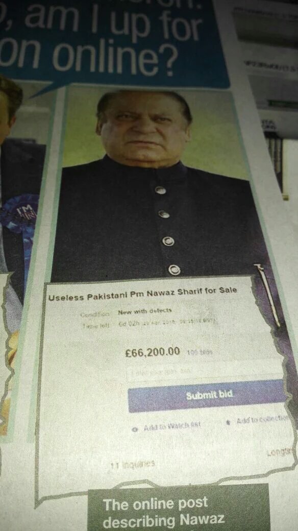 maanimrankhan's tweet photo. Hindustan Times Delhi edition making fun of Pakistani PM Nawaz Sharif?
Useless PM for SALE?
Khoi Haya , Khoi Sharm https://t.co/6LQ5px20La
