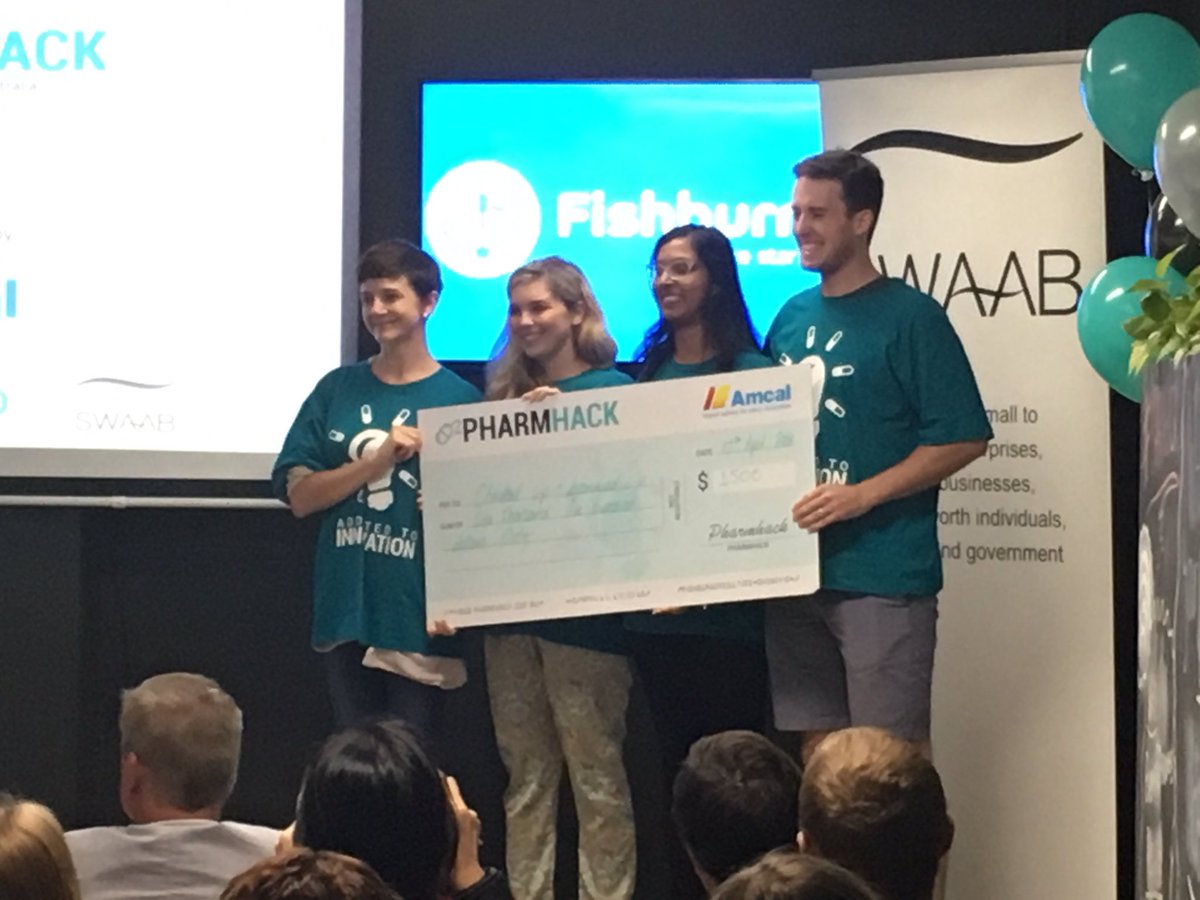 morgan_gary's tweet photo. Full house and the first ever #pharmhack winners are
1. Checked Up 
2. Script Now
3. Travel Bug
@Fishburners https://t.co/GuOvU36gjh