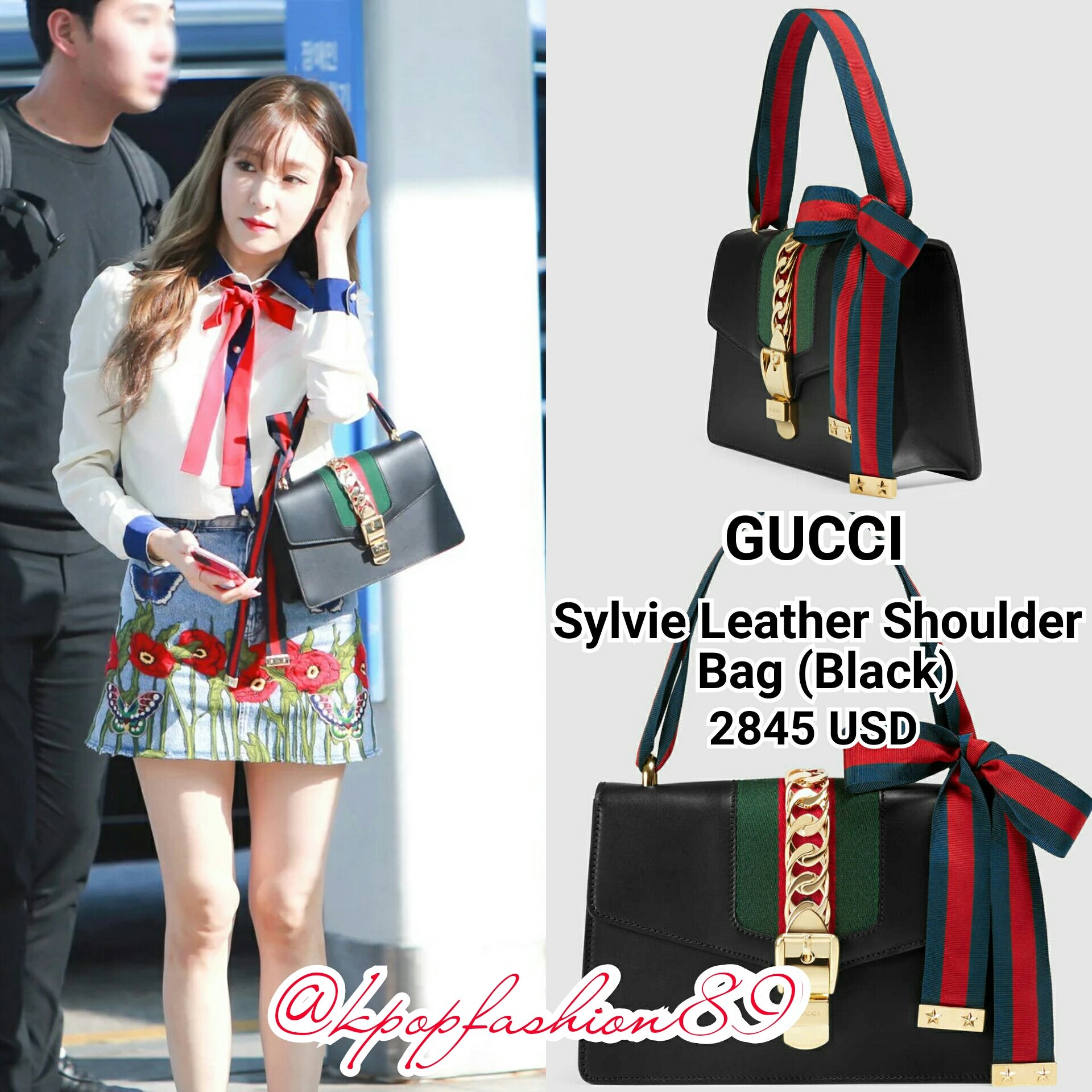 GUCCI Sylvie Small Leather Shoulder Bag Black