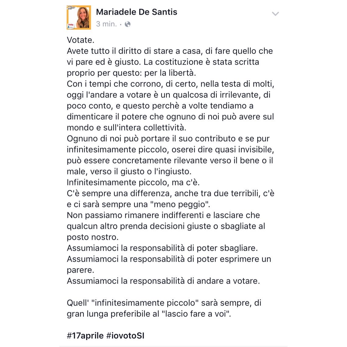 MariadeleDS's tweet image. Votate.

#17aprile #iovotoSI #iovotosi17aprile