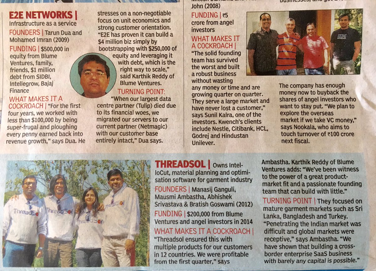 sanjaynath's tweet photo. Kudos 2 @BlumeVentures founders @timesofindia @threadsol  @e2enetworks @BKartRed #riseoftheroaches #back2building https://t.co/9Hn165P9pB