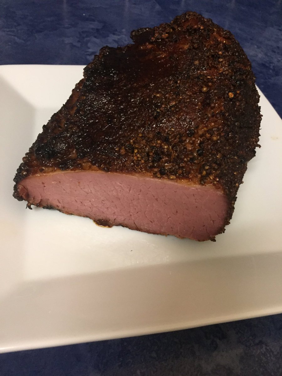 stolli2stout's tweet photo. #homeMade #Pastrami after 4hrs in the smoker.
Tastes spicy and smokey. 
#BBQ #offsetSmoker #smoker #cooking #meat https://t.co/ztSgx2C0u1