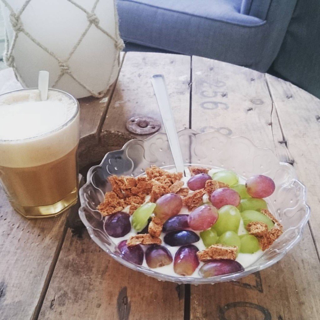 KoekBreak's tweet photo. Een goed begin is het halve werk!  Een heerlijk ontbijt met alpro yoghurt, druiven en de foodcheck koek 🌾🍇🍐 #koek https://t.co/0VHDeg14LL