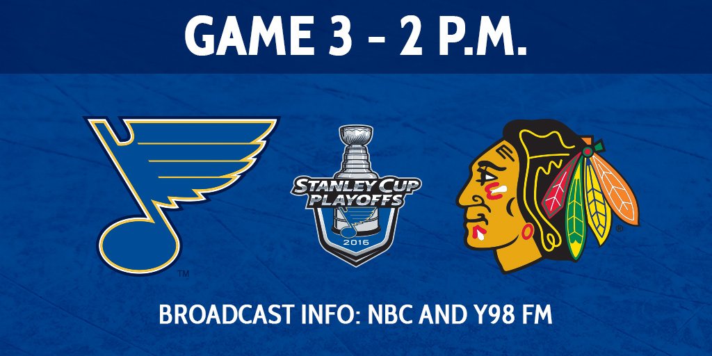 StLouisBlues's tweet photo. The best-of-7 series continues today in Chicago. Puck drop is 2 p.m. #stlblues https://t.co/ET1OTBPsV1