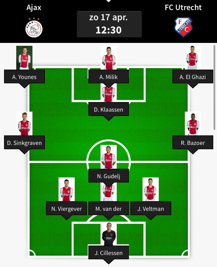 Opstelling van Ons Aller Ajax! Vanmiddag 3 punten tegen Utrecht!!!

#AJAX #PRIDEOFMOKUM