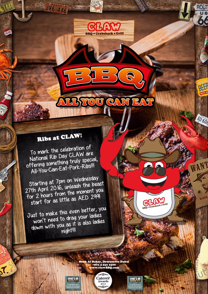 CLAWBBQ's tweet photo. 27th April, All-You-Can-Eat Ribs at CLAW BBQ from 7pm
#CLAWBBQ #Allyoucaneatribs #CLAWgasm #PutSomeSouthInYourMouth https://t.co/1YyplbXnHu