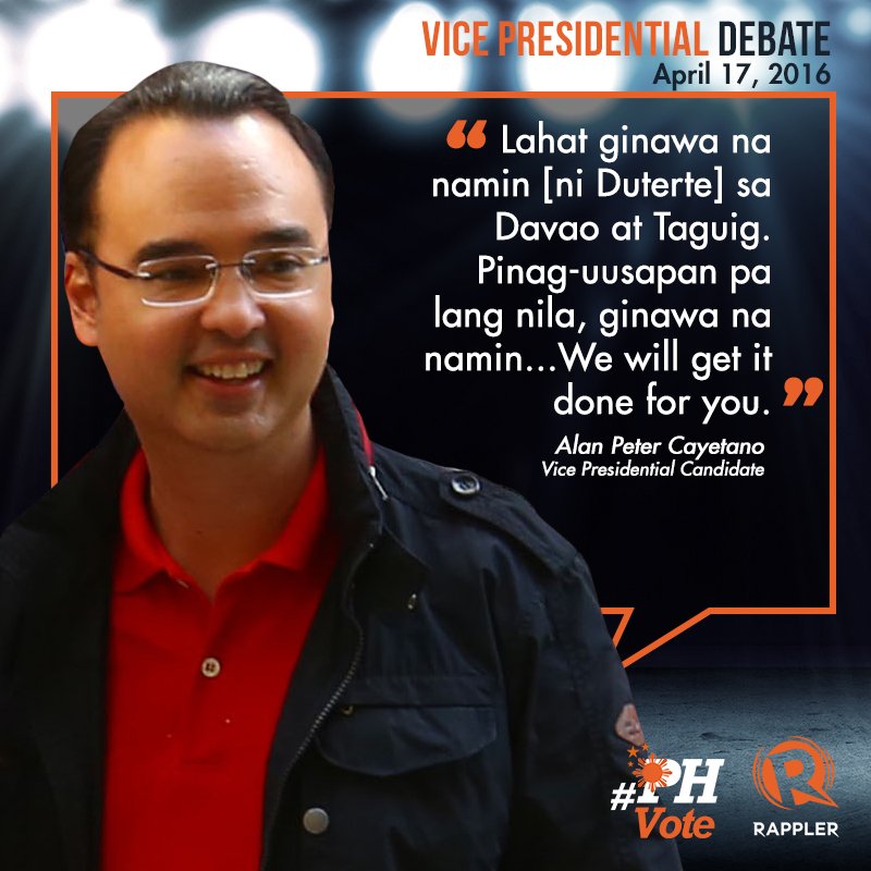 phvote's tweet image. Vice presidential candidate @alanpcayetano on his leadership... 

LIVE updates: s.rplr.co/oKvlU9 #PHVote