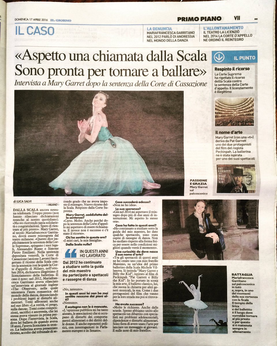 MaryGarret's tweet photo. #news #ilgiorno #cassazione #marygarret #ballerina #teatroallascala @lucasalvi5 @qn_giorno GRAZIE 💝 https://t.co/SkObYKxy5L