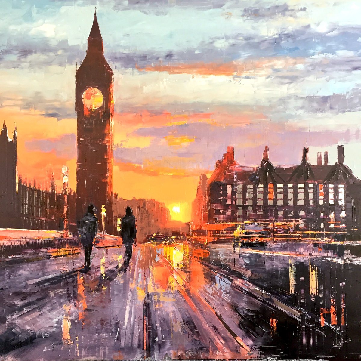 Paul Kenton Walking Into The Sunset Westminster Bridge Art Oil Painting Paul Kenton Walking Into The Sunset Westminster Bridge Art Oil Painting