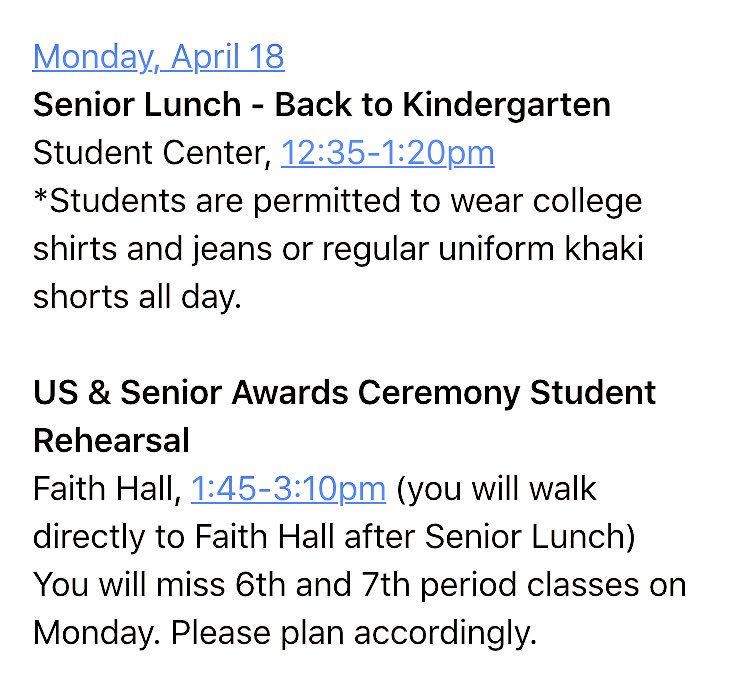 TFAClassof2016's tweet photo. SENIORS‼️ remember to wear your college's tshirt &amp; jeans/khakis tomorrow for our LAST senior lunch!!! https://t.co/Kq3VIJyI0X