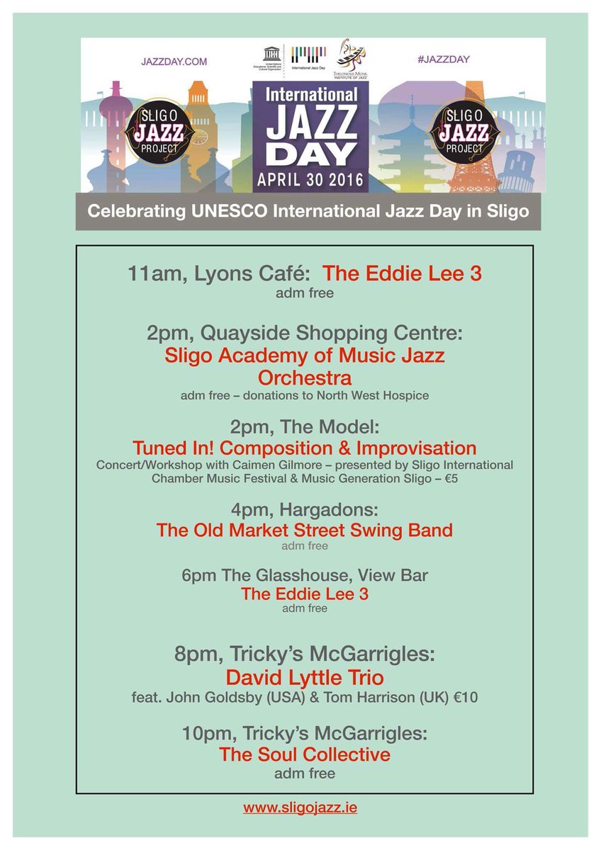 sligoevents's tweet photo. Sligo celebrates International Jazz Day in April 30th #sligojazz #sligoevents https://t.co/De1nGOR3ED