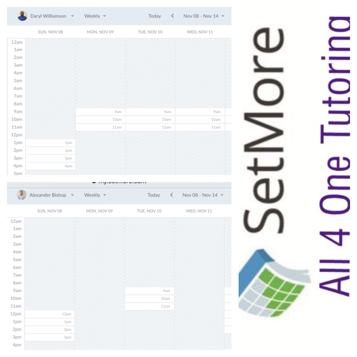 What our tutor scheduling looks like. #tutoring #scheduling #Setmore #all4onetutoring #education