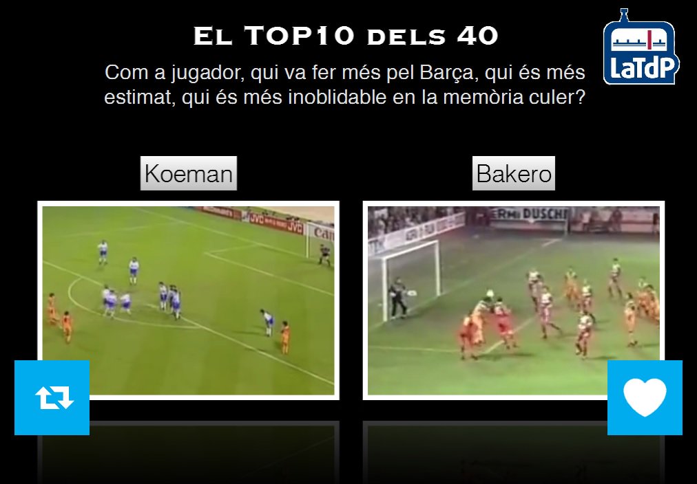 El TOP dels 40 de <a href="/mariusserra/">Màrius Serra</a> 
Avui, la 4a final!
RT - Koeman
FAV - Bakero
