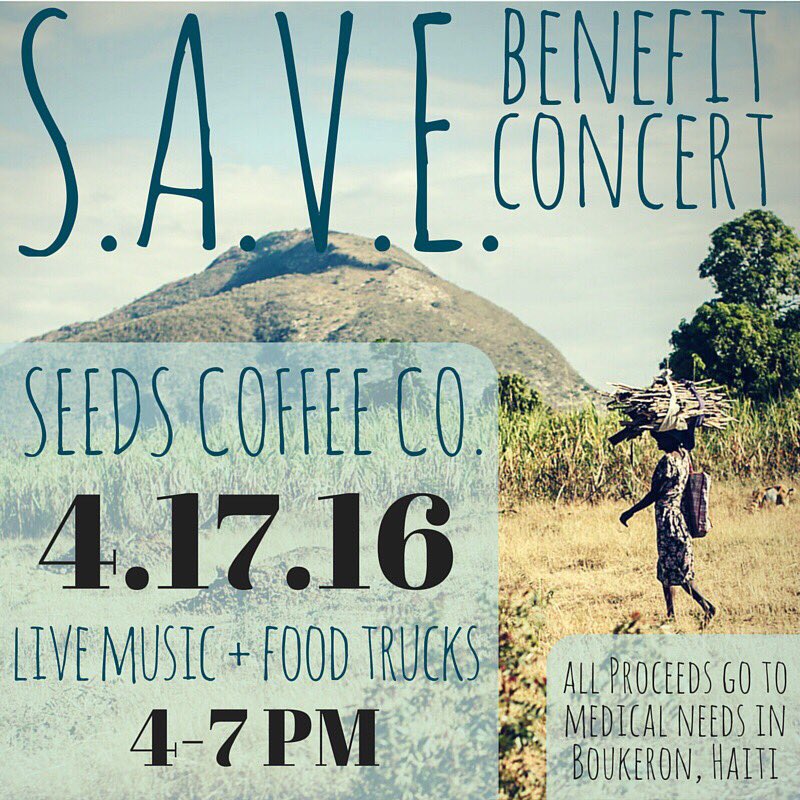 LauraValby's tweet photo. S.A.V.E is hosting a concert today @seedscoffee &amp; ALL proceeds go to medical needs in Haiti! https://t.co/YM1ERRGg04