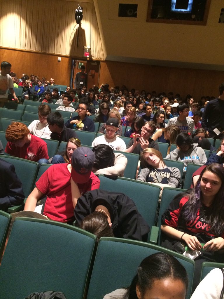 ImNotFedYet's tweet photo. Love RT @WoodstockLatin: Sleeping @ the awards assembly is a time-honored tradition @georgiajcl #latincon https://t.co/ljRHewy6Qt