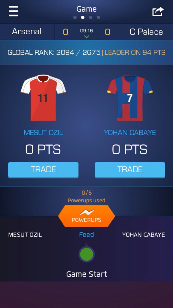 Youngswaby's tweet photo. I just drafted Mesut Özil &amp; Yohan Cabaye on @UltimateFanLive for #arsenal v #cpfc https://t.co/qYGjShgk6k https://t.co/UkTVeoud9M