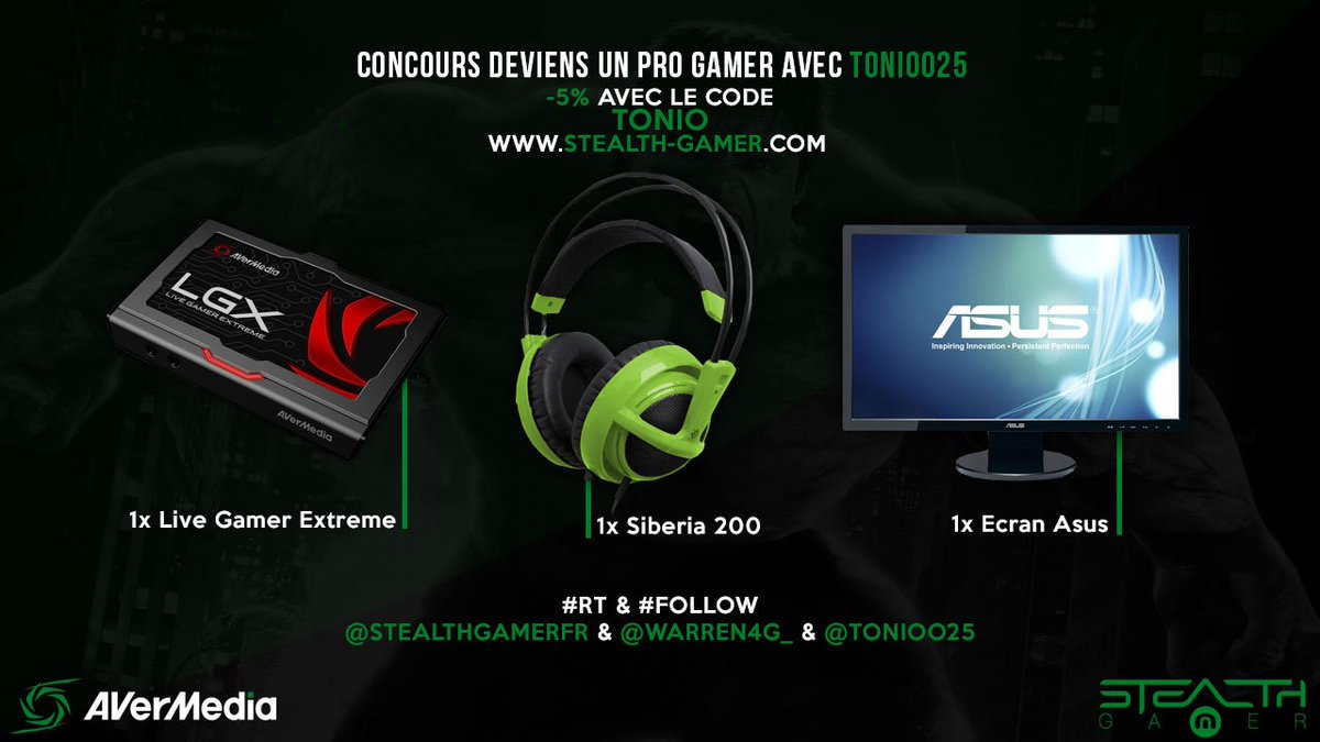 Tonioo25's tweet image. CONCOURS 
GAGNE 1 CASQUE, 1 ÉCRAN &amp;amp; 1 LGX !
Pour cela #RT &amp;amp; #FOLLOW @Tonioo25 @Warren4G_ @StealthGamerFR
FIN : 01/05